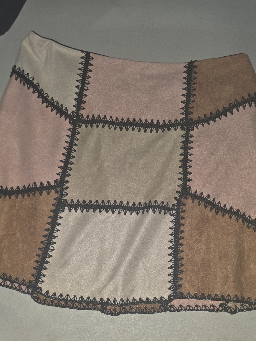 Gianni Bini Patchwork Mini Skirt in Pink, Cream & Brown
